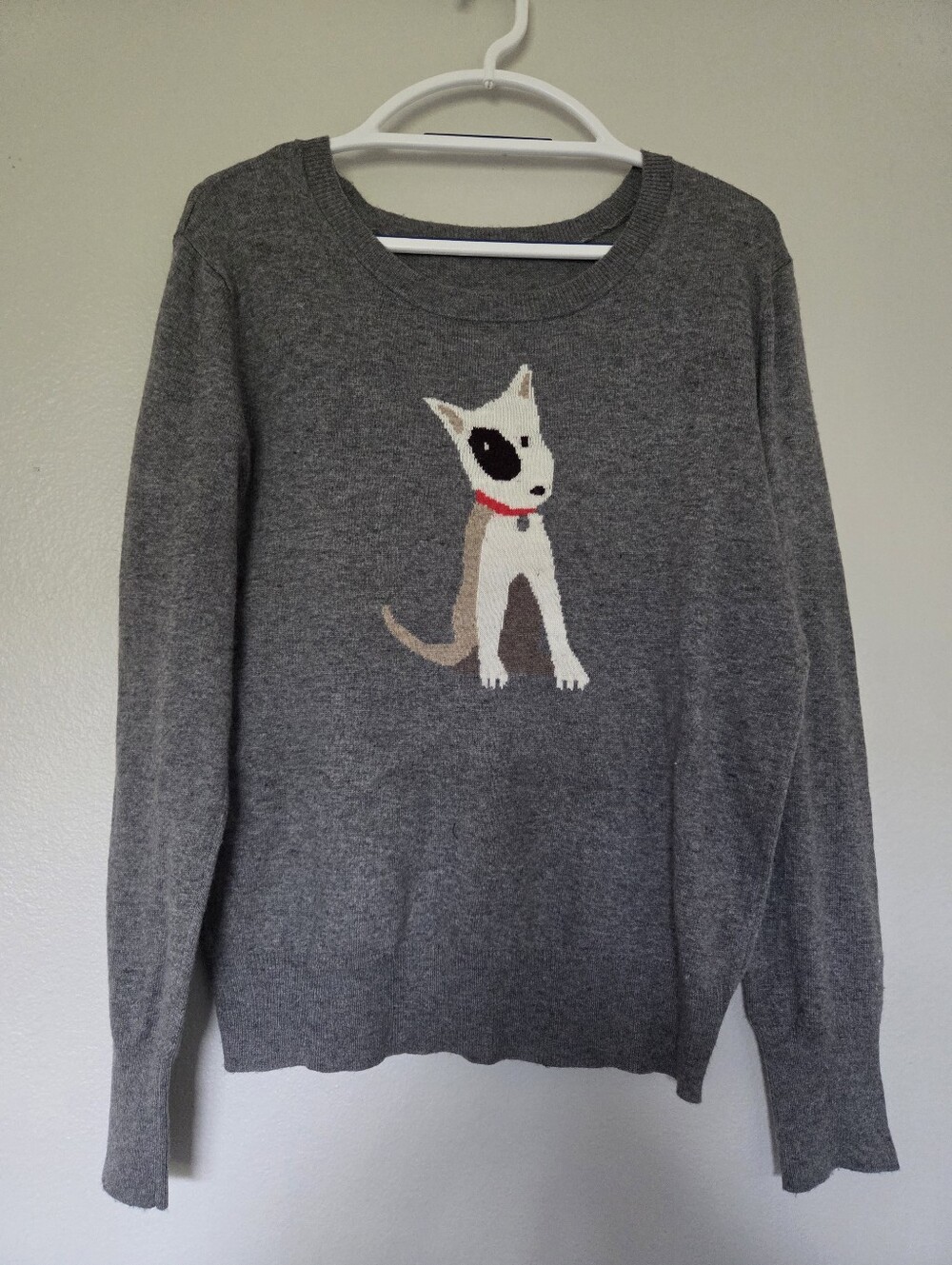Gray Puppy Dog Crew Neck Sweater Women's Size M